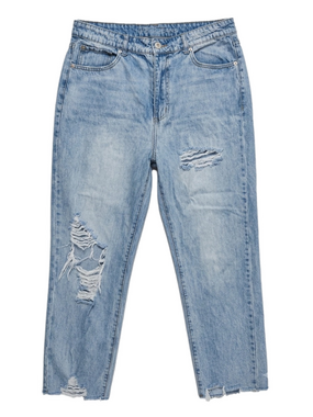 Gogo Jeans Light Wash Distressed High Rise Mom Jeans Ripped Straight Leg Size 15